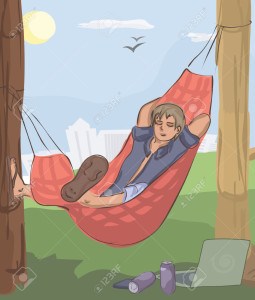 man sleeping in hammock at nature